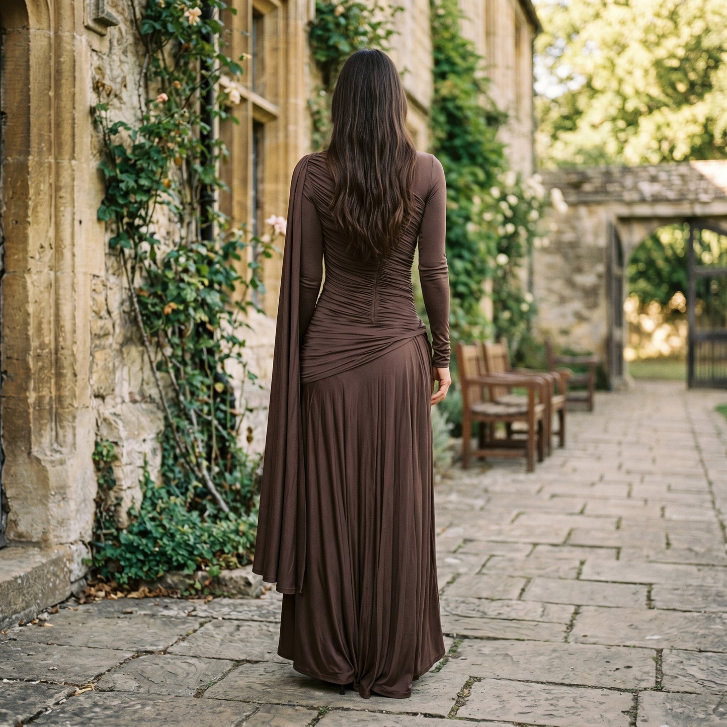 Mia - Elegant Fitted Maxi Dress with Draped Panel