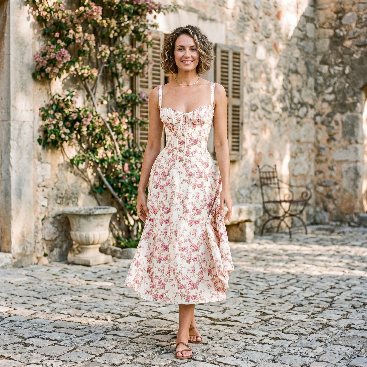Mia - Elegant Floral Corset Summer Dress for Wedding Guests