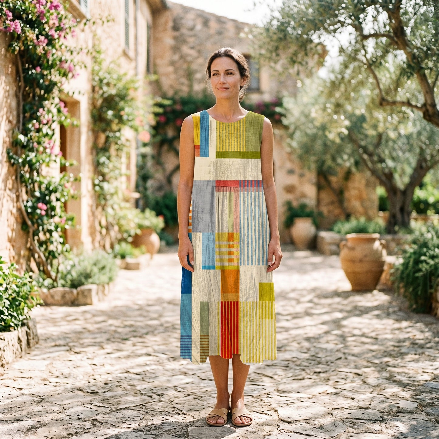 Miriam - Vibrant Geometric Womens Dress for Summer Elegance