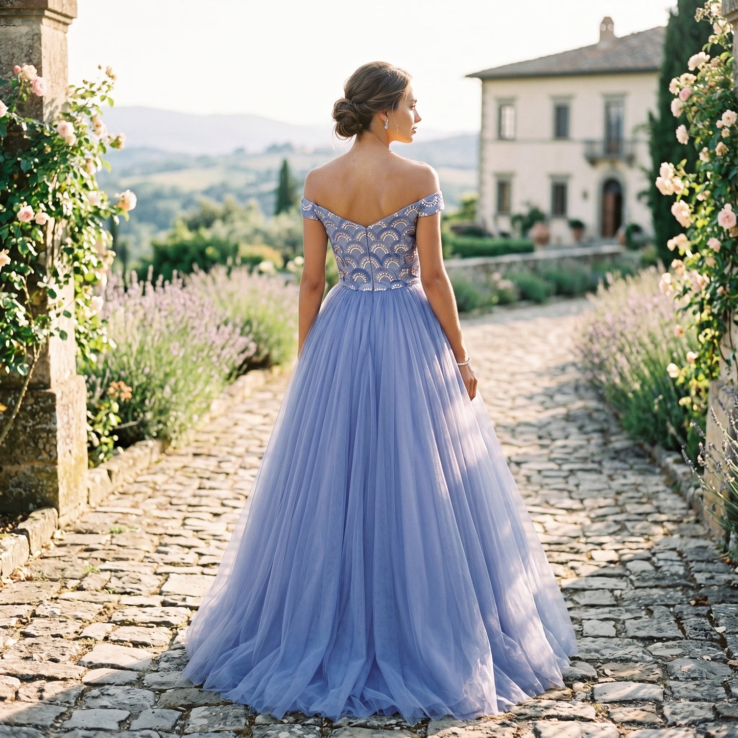 Natalia - Elegant Floral Off the Shoulder Formal Dress