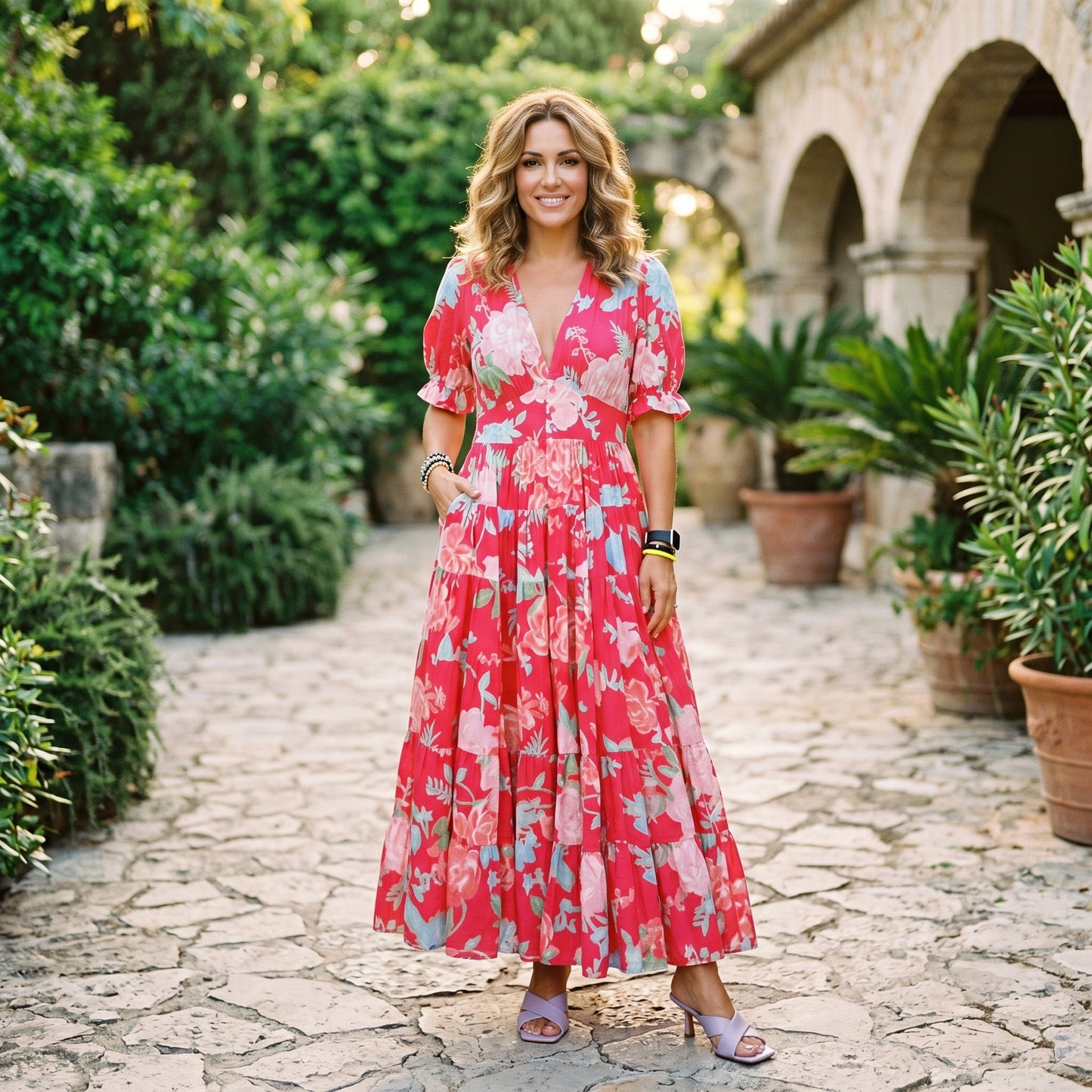 Sophie - Floral Puff Sleeve Maxi Dress for Summer Weddings