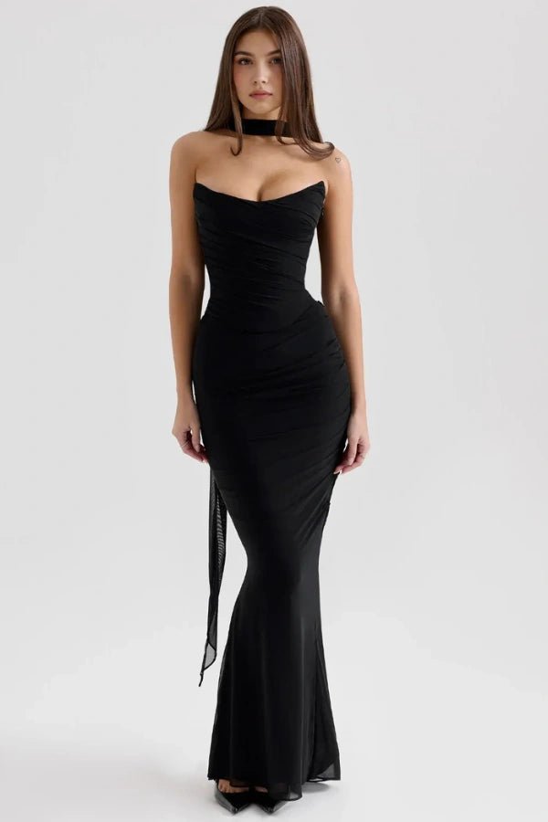 Amara - Elegant Black Corset Top Dress for Special Occasions