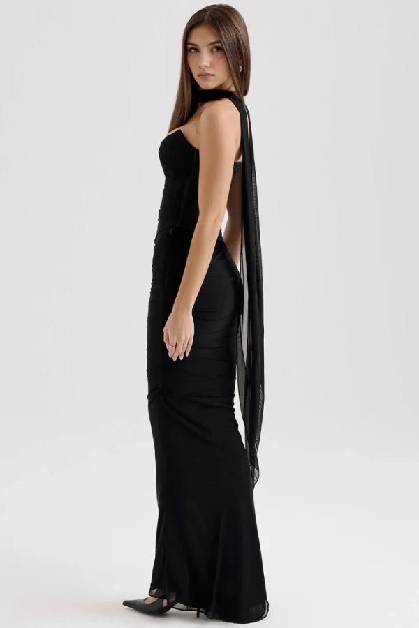 Amara - Elegant Black Corset Top Dress for Special Occasions