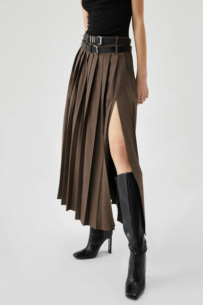 Amara - Elegant Pleated Black Maxi Skirt for Women