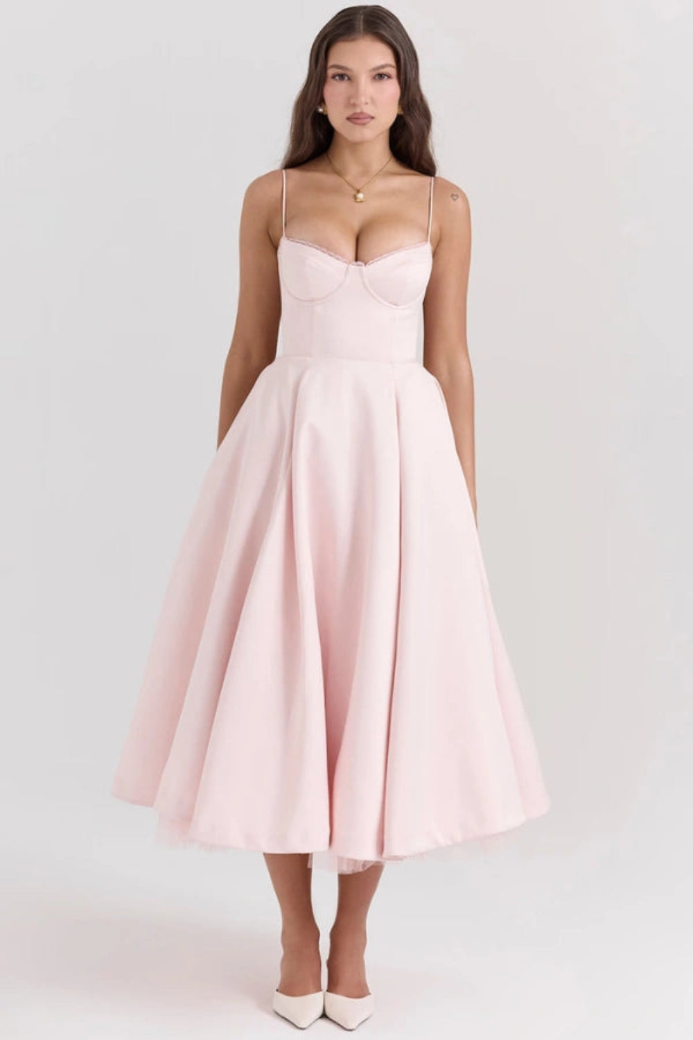 Amara - Elegant Satin Midi Dress for Women in Blush Pink