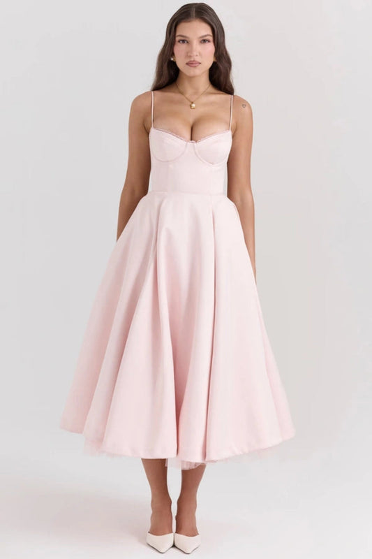 Amara - Elegant Satin Midi Dress for Women in Blush Pink