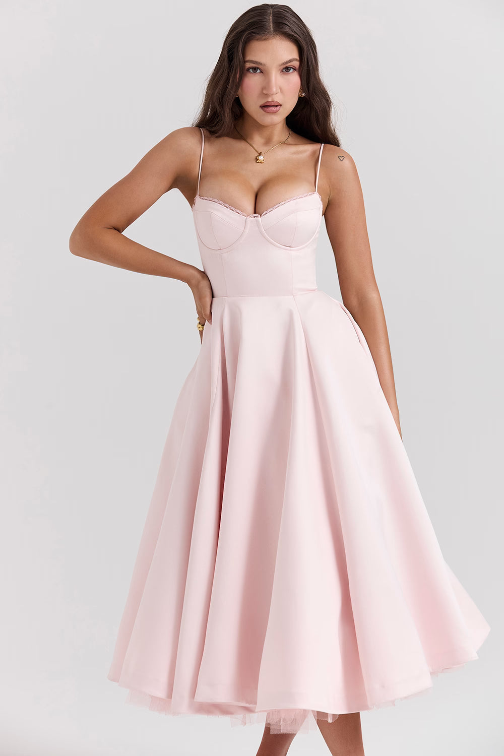 Amara - Elegant Satin Midi Dress for Women in Blush Pink
