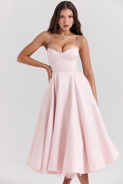 Amara - Elegant Satin Midi Dress for Women in Blush Pink