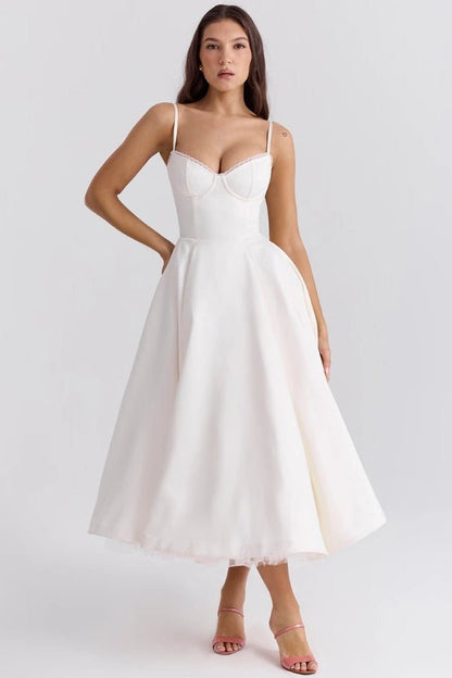 Amara - Elegant Satin Midi Dress for Women in Blush Pink