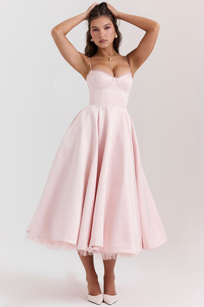 Amara - Elegant Satin Midi Dress for Women in Blush Pink