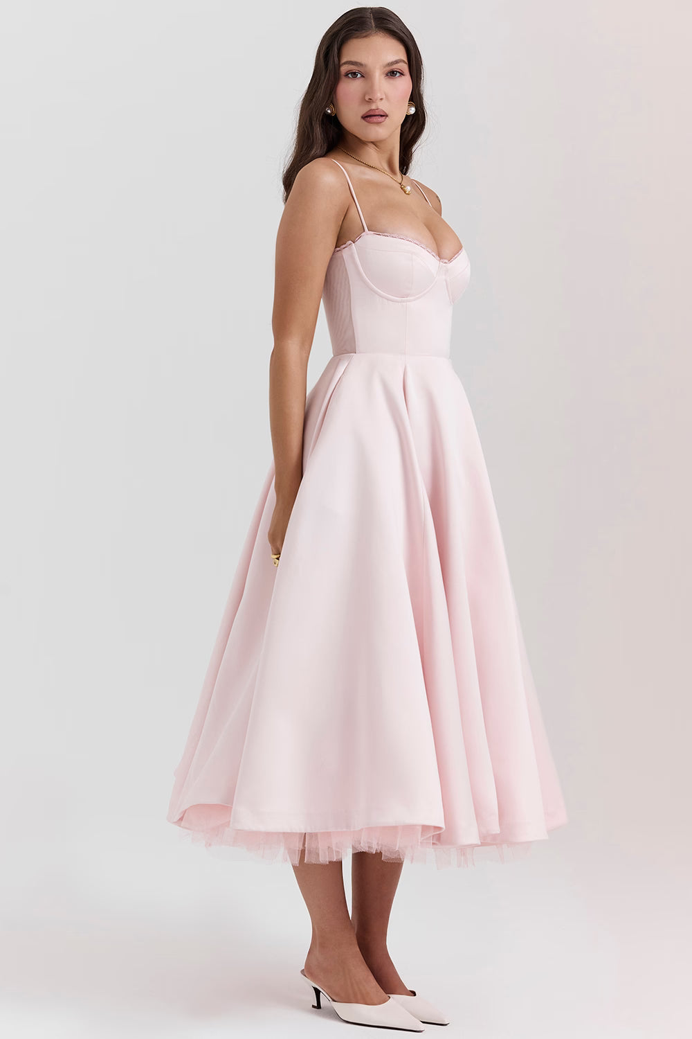 Amara - Elegant Satin Midi Dress for Women in Blush Pink