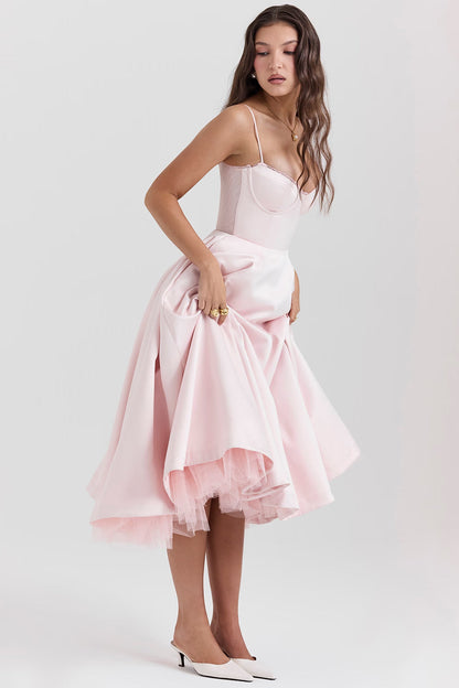 Amara - Elegant Satin Midi Dress for Women in Blush Pink