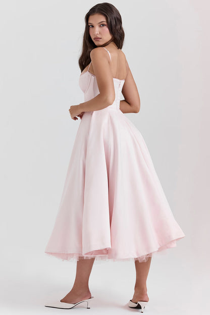 Amara - Elegant Satin Midi Dress for Women in Blush Pink