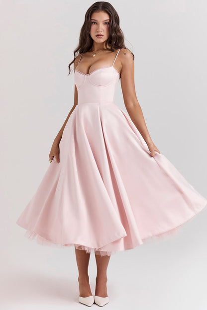 Amara - Elegant Satin Midi Dress for Women in Blush Pink