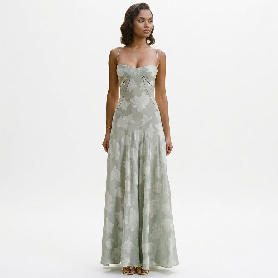 Andy - Elegant Floral Jacquard Gown for Wedding Guests