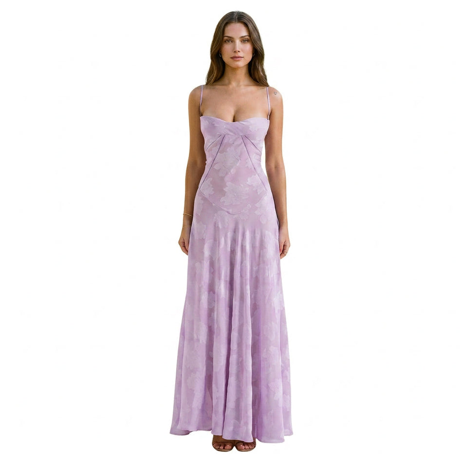 Andy - Elegant Floral Jacquard Gown for Wedding Guests