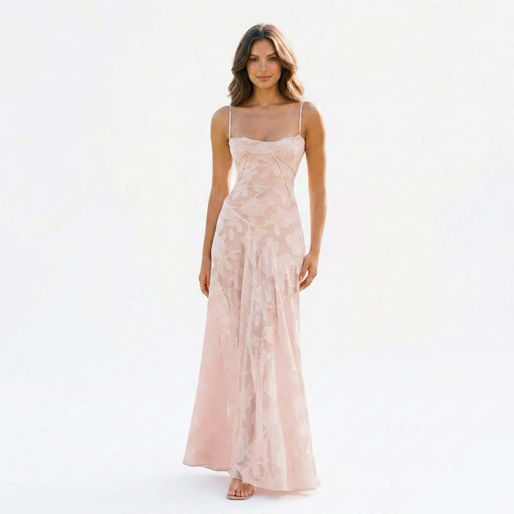 Andy - Elegant Floral Jacquard Gown for Wedding Guests