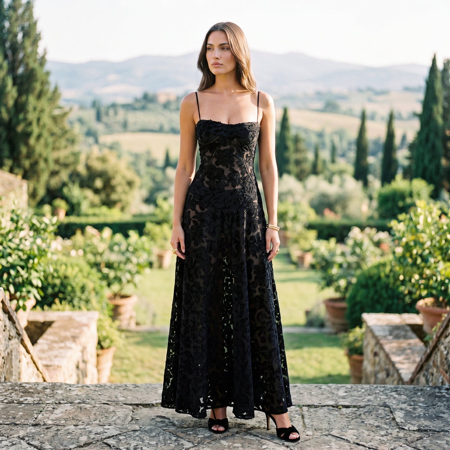 Andy - Elegant Floral Jacquard Gown for Wedding Guests