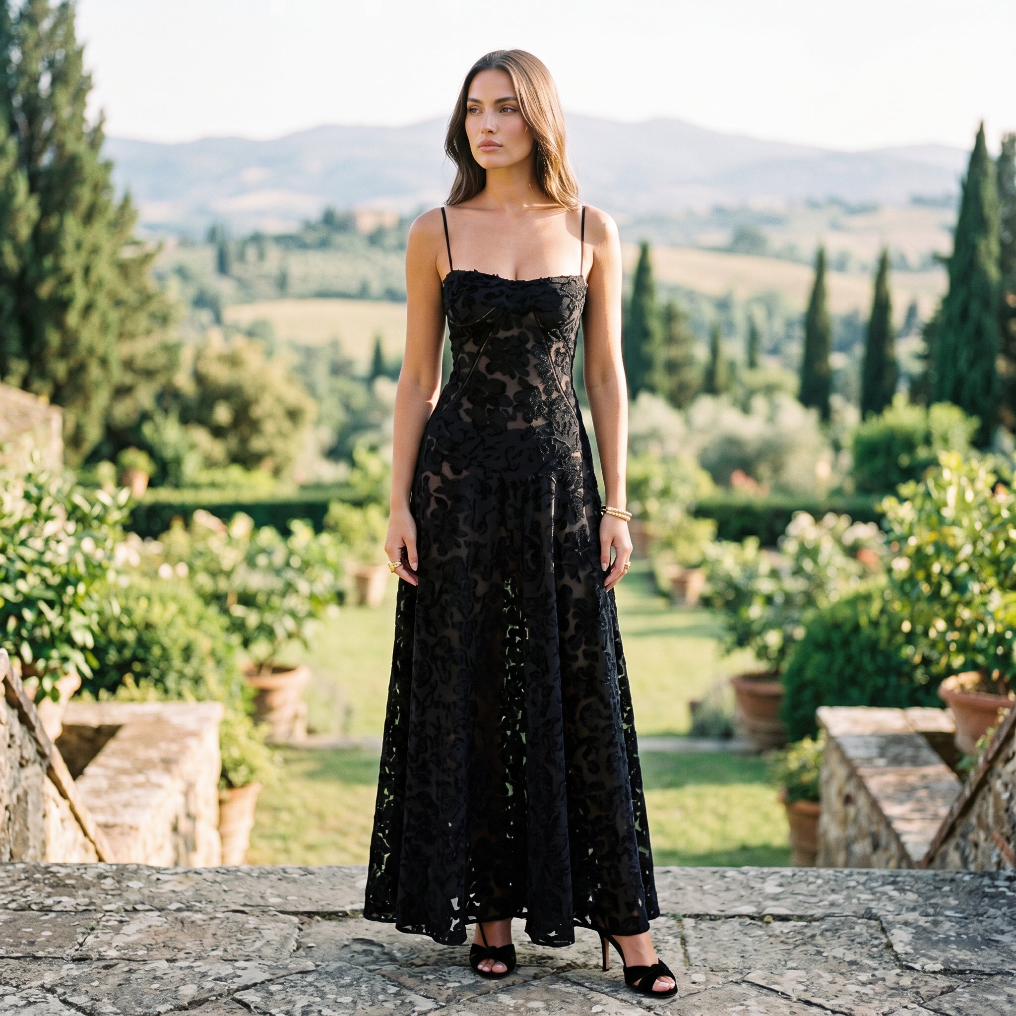 Andy - Elegant Floral Jacquard Gown for Wedding Guests