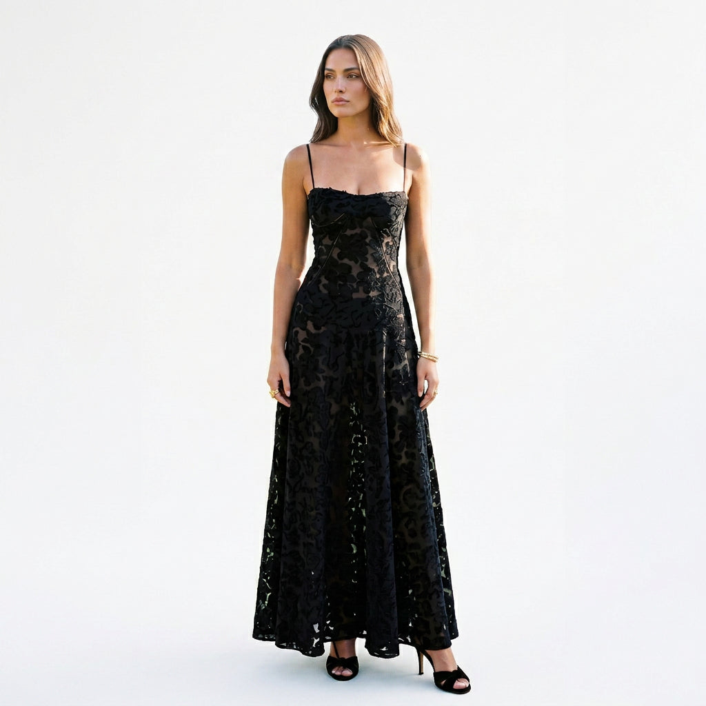 Andy - Elegant Floral Jacquard Gown for Wedding Guests