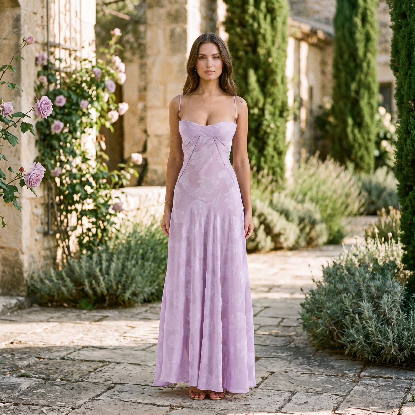 Andy - Elegant Floral Jacquard Gown for Wedding Guests