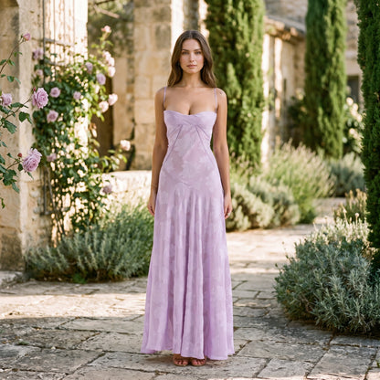 Andy - Elegant Floral Jacquard Gown for Wedding Guests