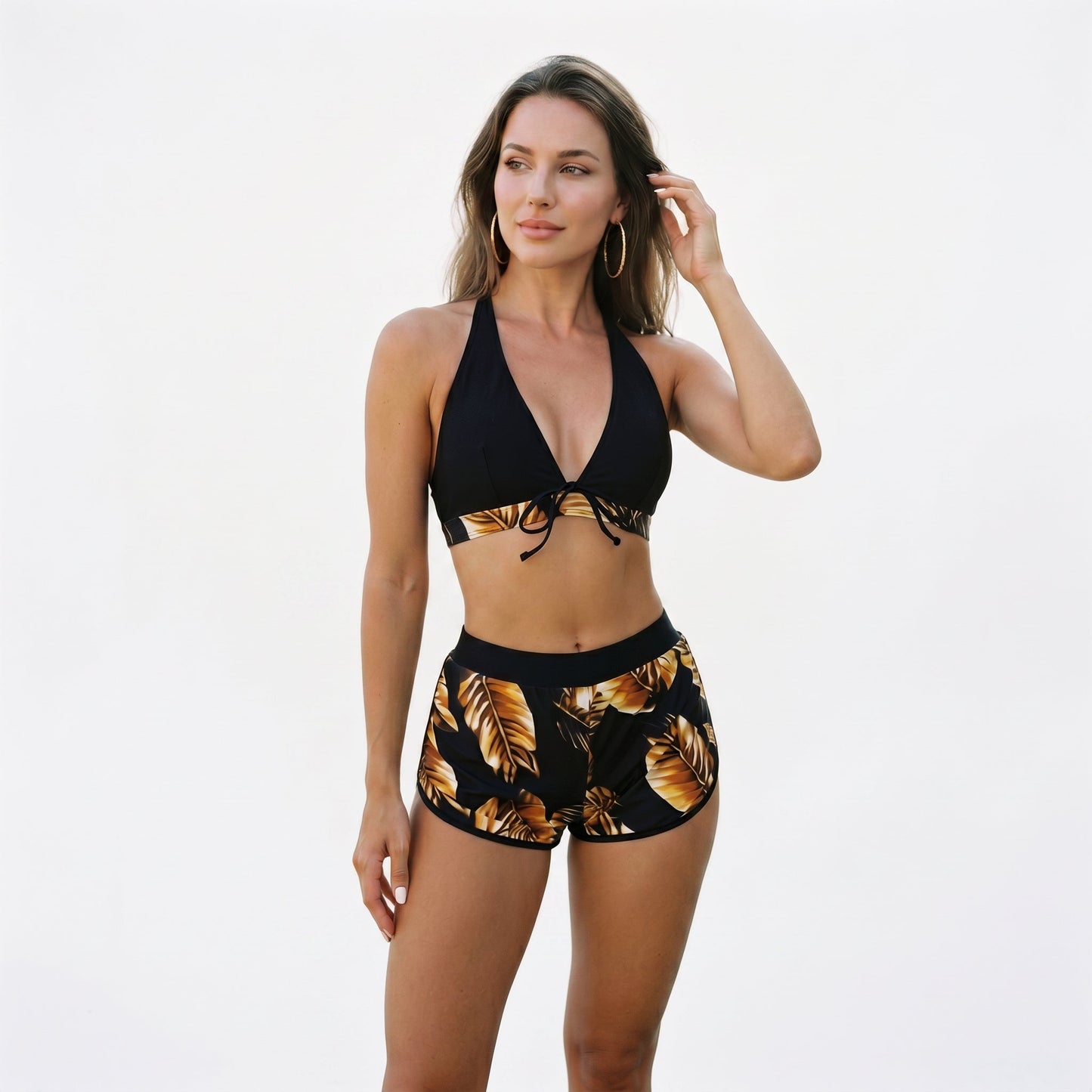 Arabelle - Stylish High Waisted Bikini Set with Leaf Print