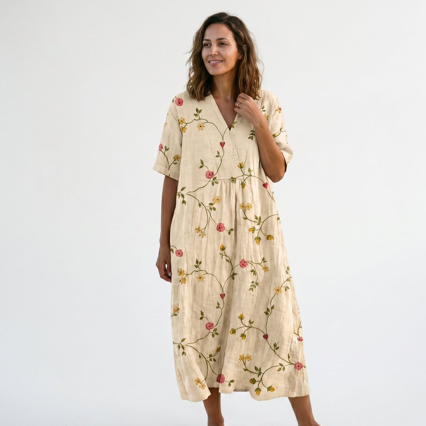 Athena - Vibrant Floral Summer Midi Dress for Women
