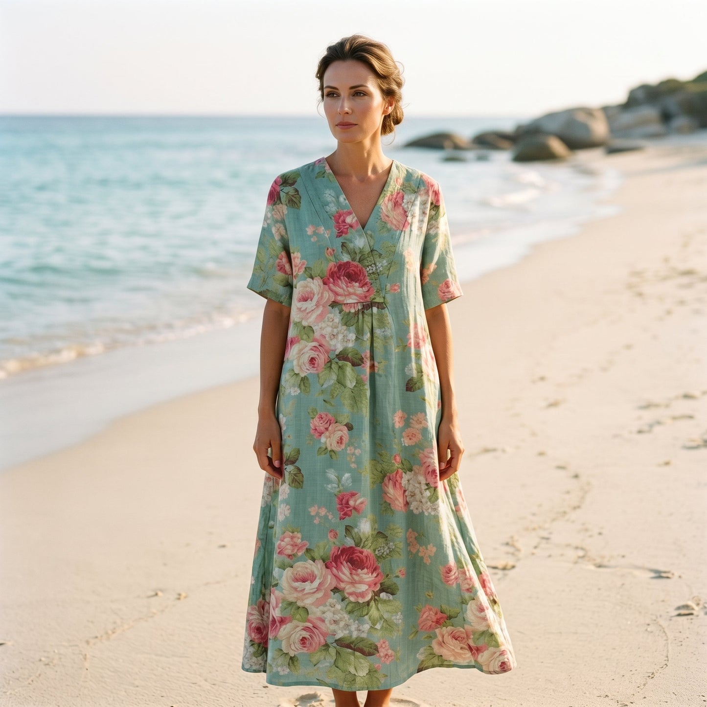 Athena - Vibrant Floral Summer Midi Dress for Women