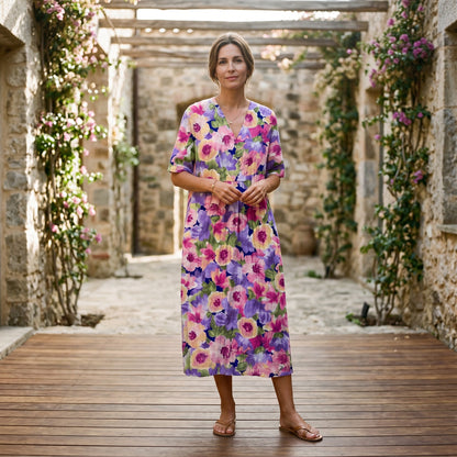 Athena - Vibrant Floral Summer Midi Dress for Women