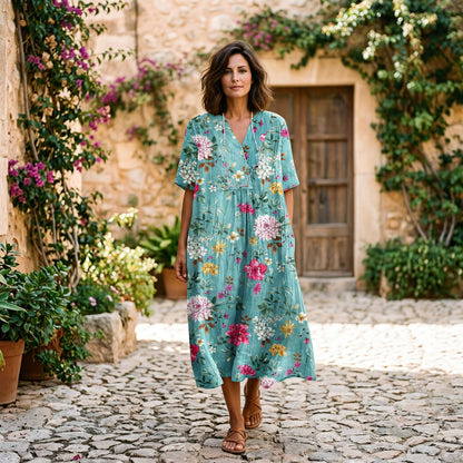 Athena - Vibrant Floral Summer Midi Dress for Women