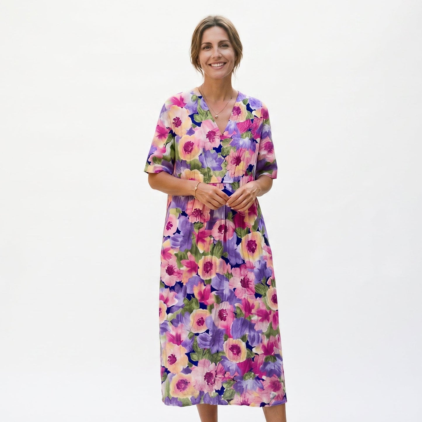 Athena - Vibrant Floral Summer Midi Dress for Women