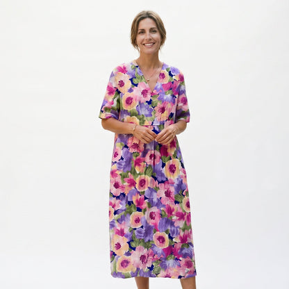 Athena - Vibrant Floral Summer Midi Dress for Women
