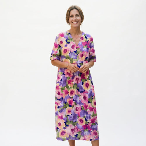 Athena - Vibrant Floral Summer Midi Dress for Women