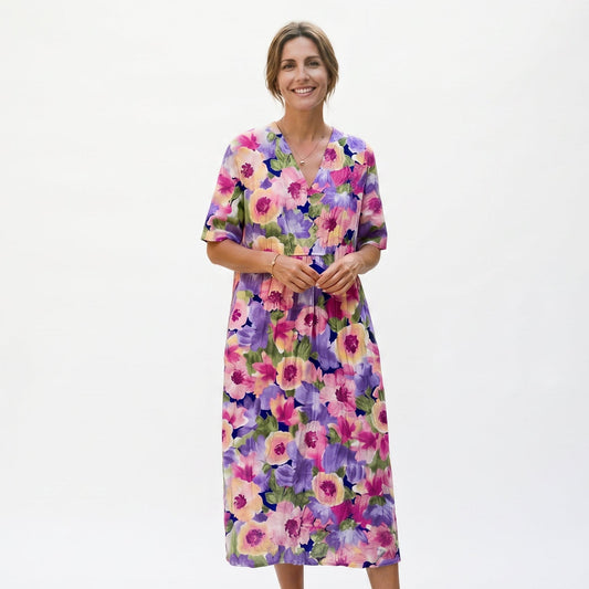 Athena - Vibrant Floral Summer Midi Dress for Women
