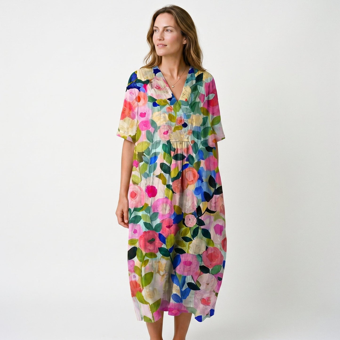 Athena - Vibrant Floral Summer Midi Dress for Women