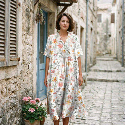Athena - Vibrant Floral Summer Midi Dress for Women