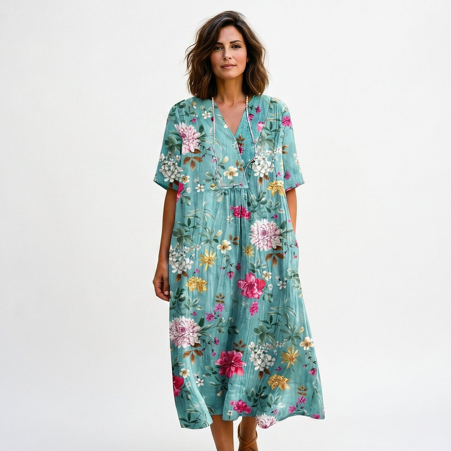 Athena - Vibrant Floral Summer Midi Dress for Women