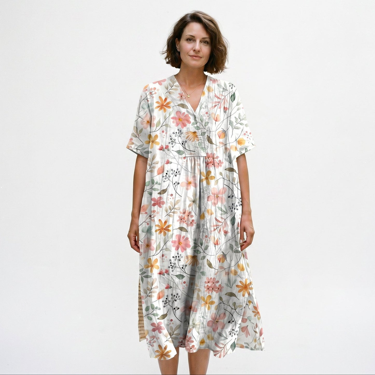 Athena - Vibrant Floral Summer Midi Dress for Women