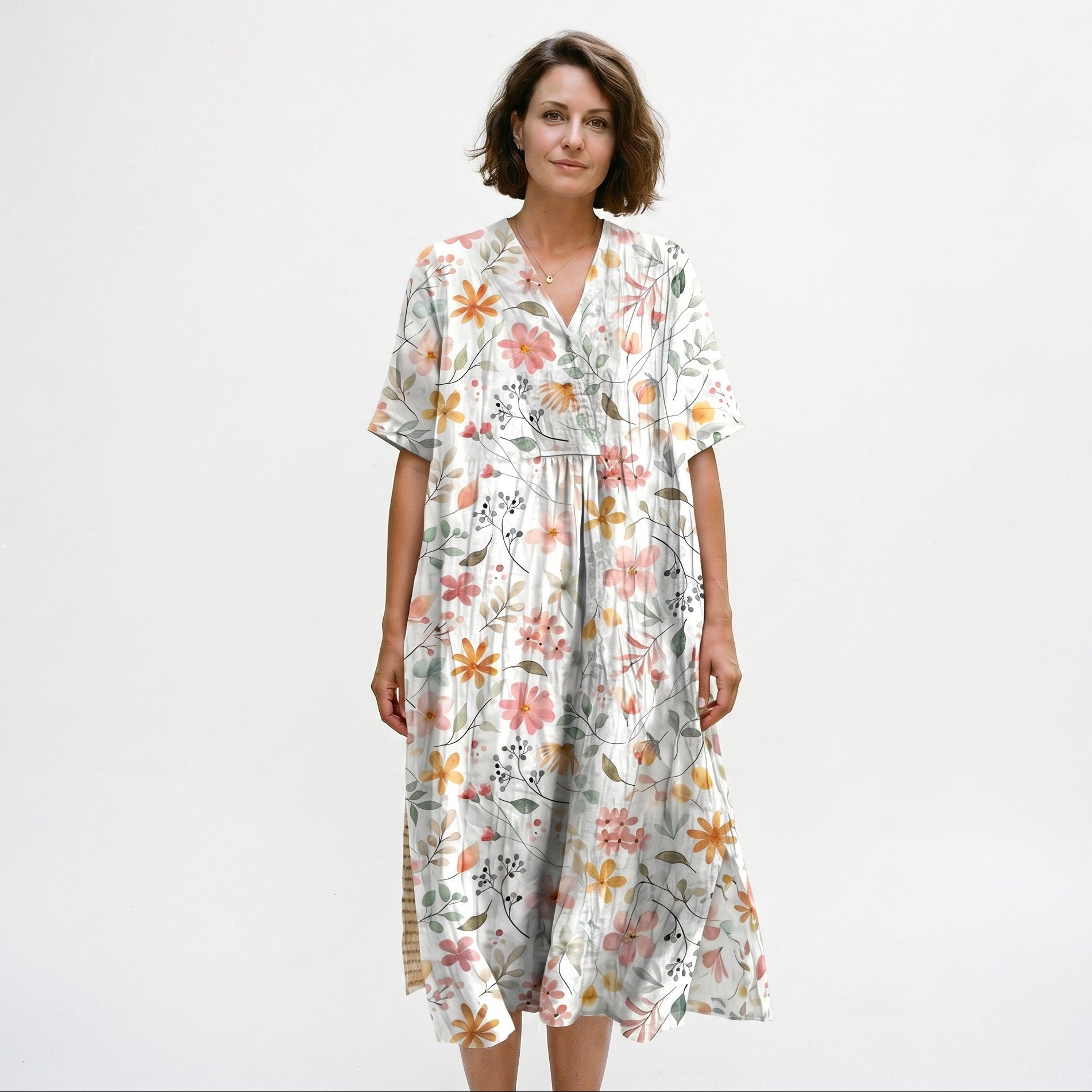 Athena - Vibrant Floral Summer Midi Dress for Women