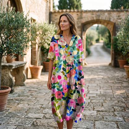 Athena - Vibrant Floral Summer Midi Dress for Women