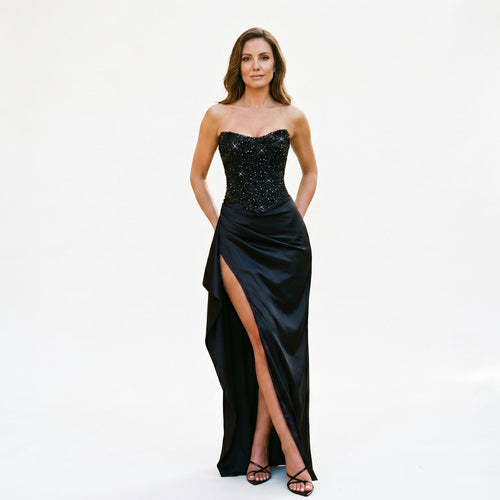 Elena - Elegant Beaded Corset Evening Maxi Dress