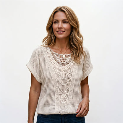 Ella - Elegant Relaxed Fit Women's Top with Lace Trim