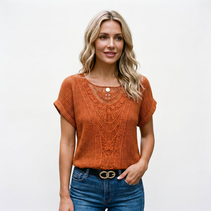 Ella - Elegant Relaxed Fit Women's Top with Lace Trim