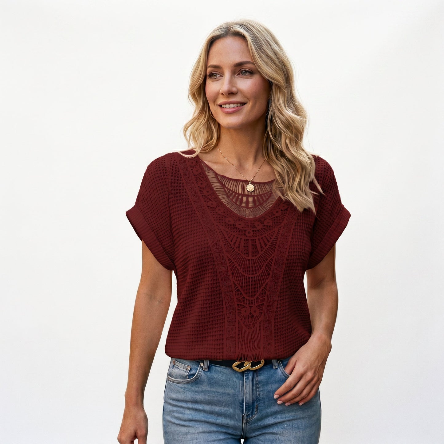 Ella - Elegant Relaxed Fit Women's Top with Lace Trim