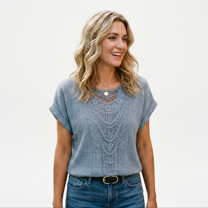 Ella - Elegant Relaxed Fit Women's Top with Lace Trim