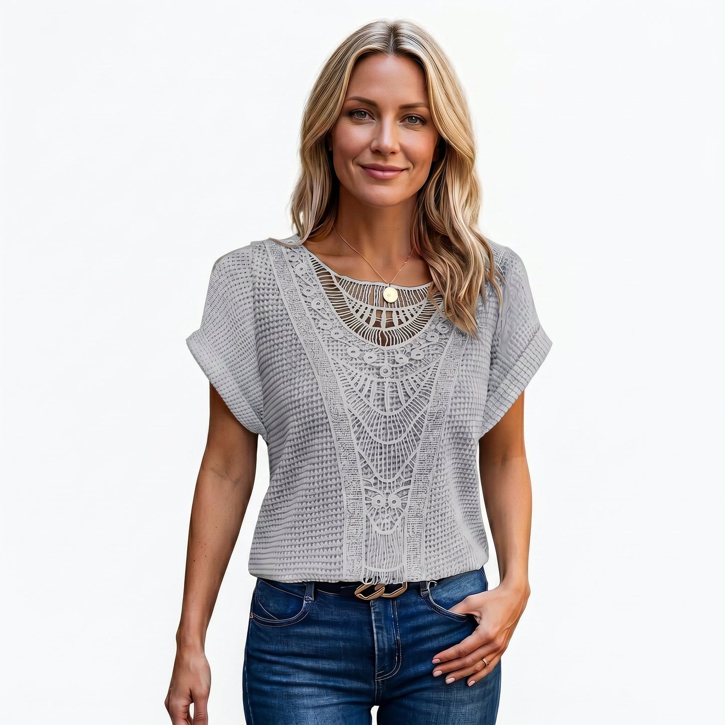 Ella - Elegant Relaxed Fit Women's Top with Lace Trim