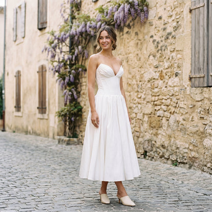 Emma - Elegant White Midi Dress for Women