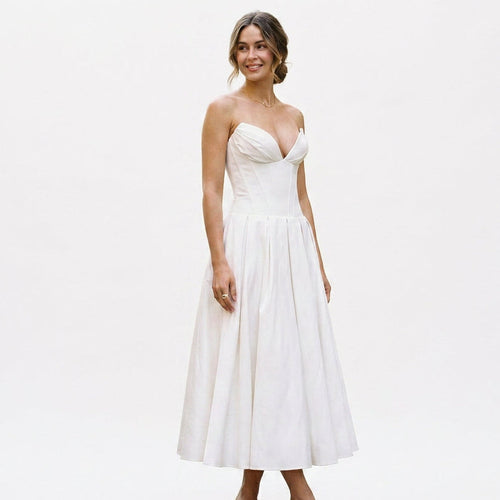 Emma - Elegant White Midi Dress for Women