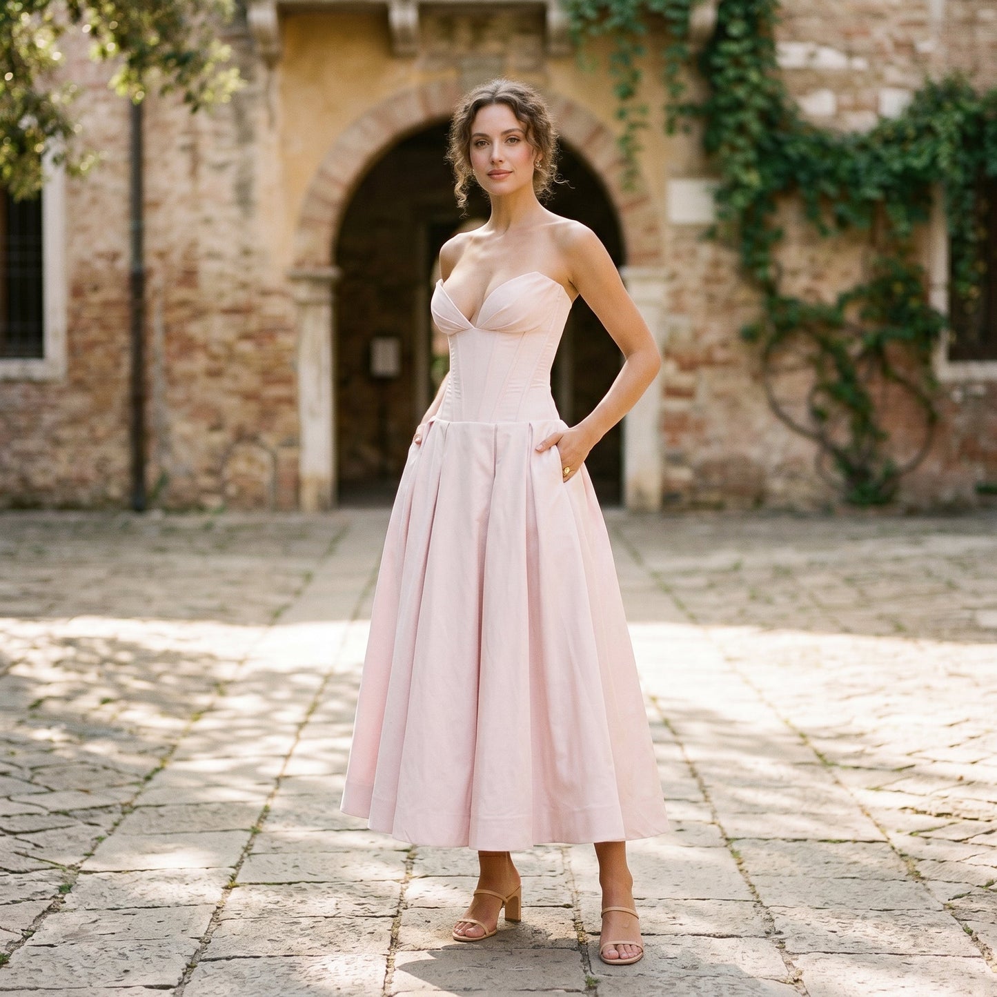 Emma - Elegant White Midi Dress for Women